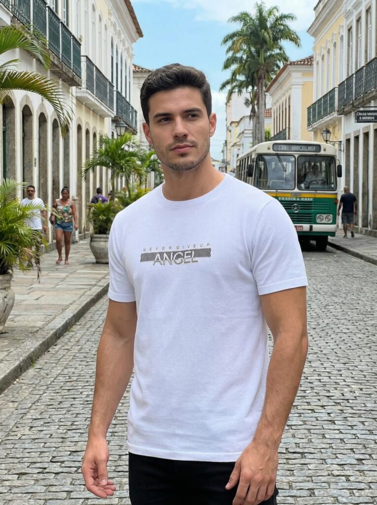Camisa Malha Peruana Branca com Estampa