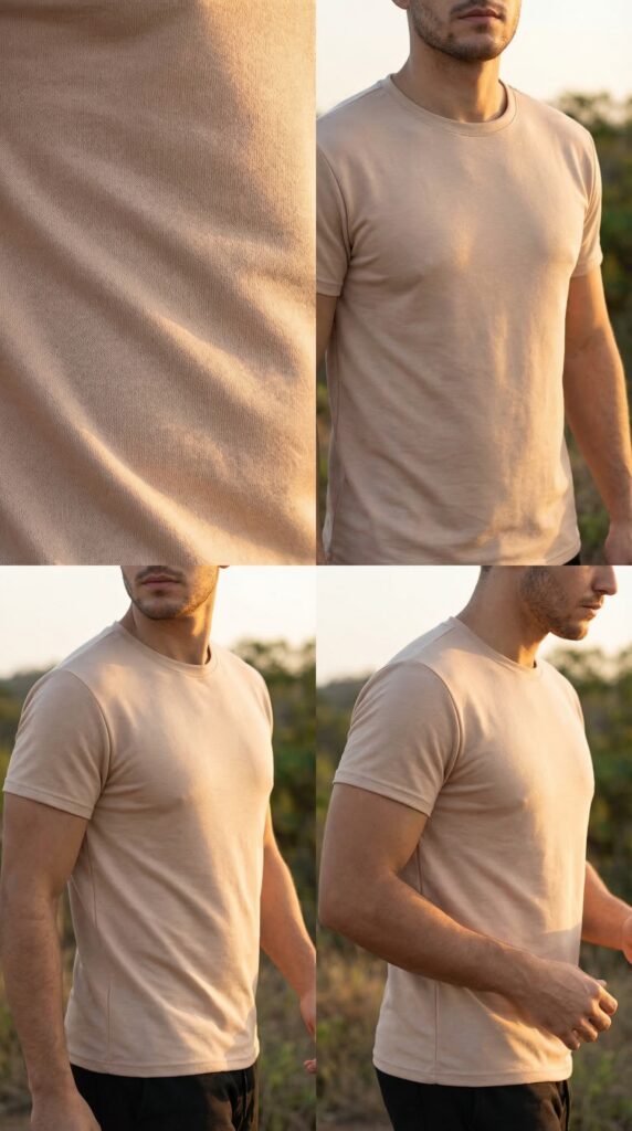 Camisa Manga Curta Tecido Moletinho Marrom Nude