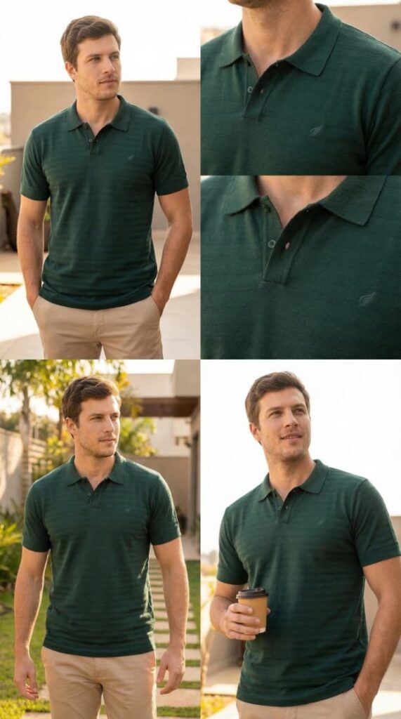 Camisa Polo 3D Verde 100% algodão peruano
