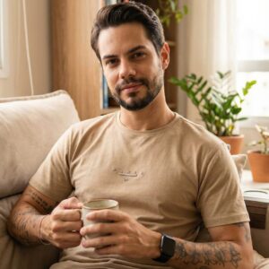 Camiseta 100% Algodão Peruano Marrom com Estampa