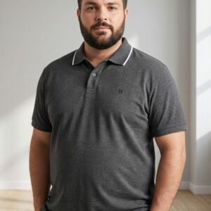 Camisa Gola Polo Malha Menegotti Premium Plus Size Cinza Escuro