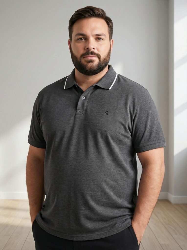 Camisa Gola Polo Malha Menegotti Premium Plus Size Cinza Escuro