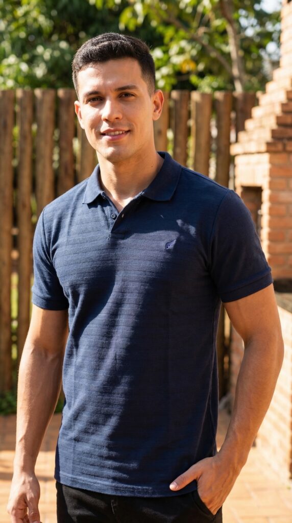Camisa Polo 3D Azul Malha 100% algodão Peruano