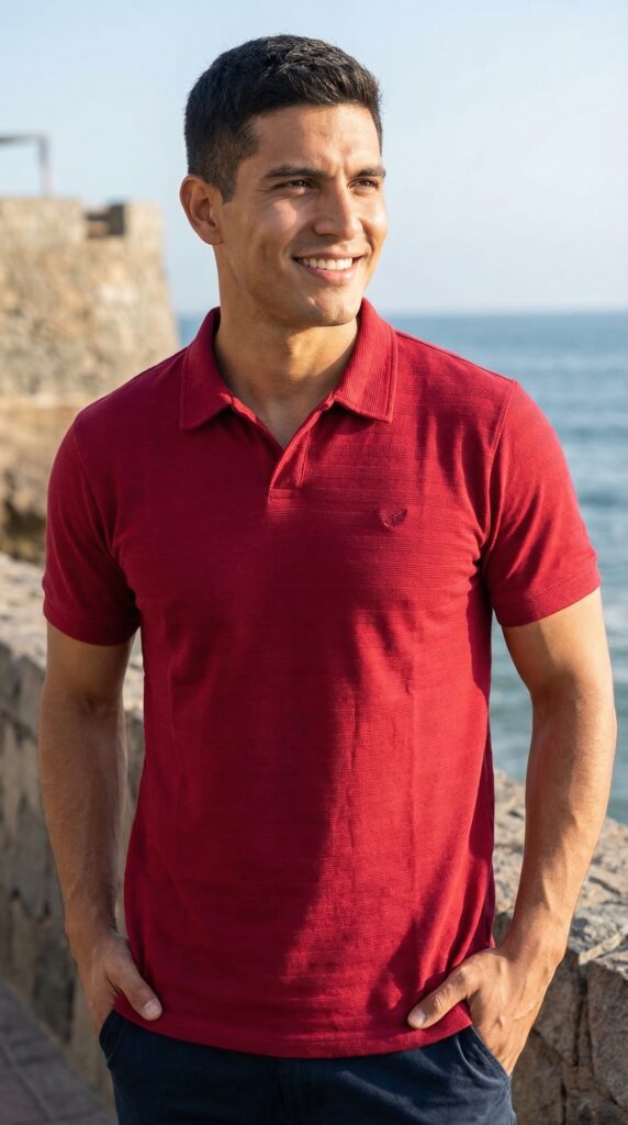 Camisa Polo 3D Vermelha Malha 100% algodão Peruano