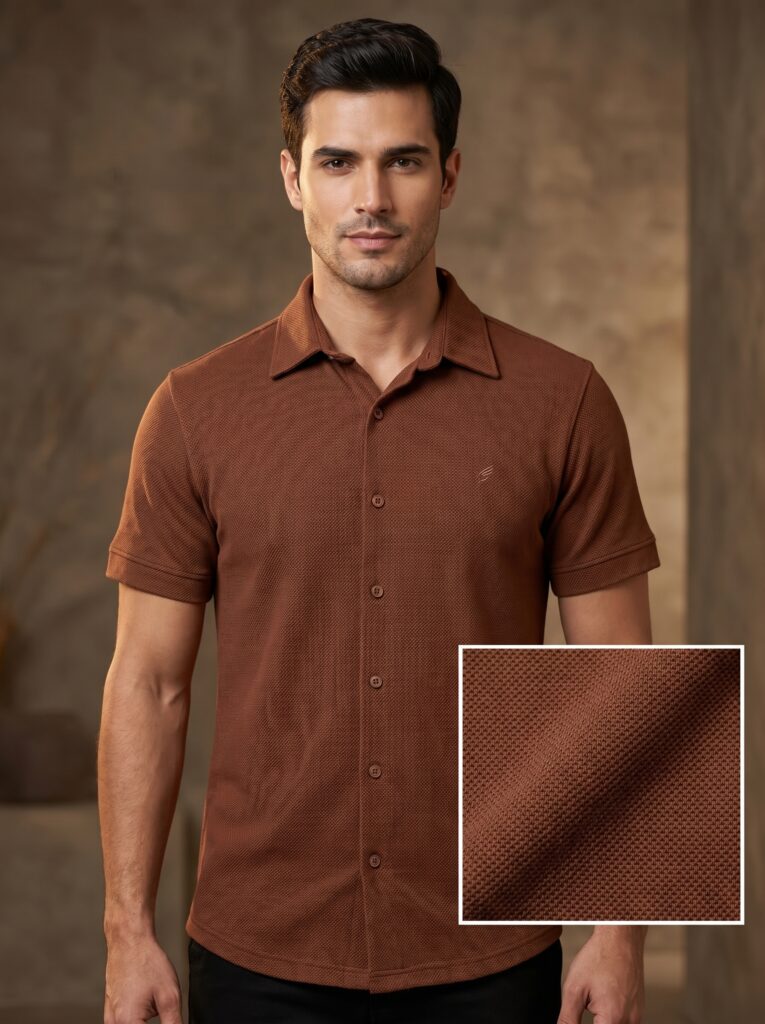 Camisa Italiana Gola Polo Botão  Marrom