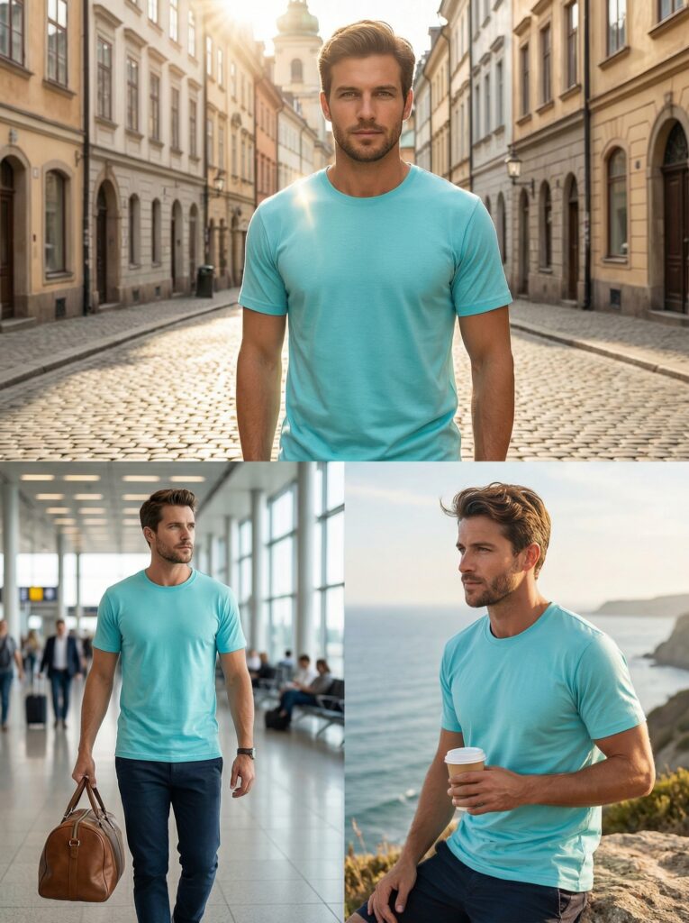 Camiseta 100% Algodão Peruano Azul