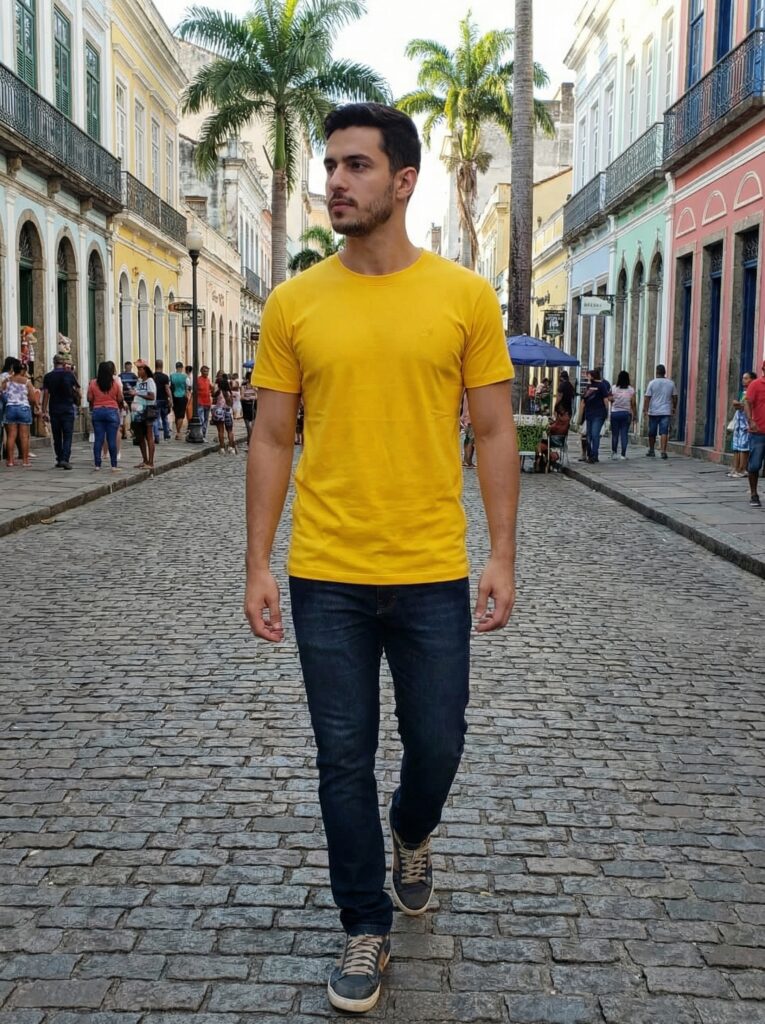 Camiseta 100% Algodão Peruano Amarela