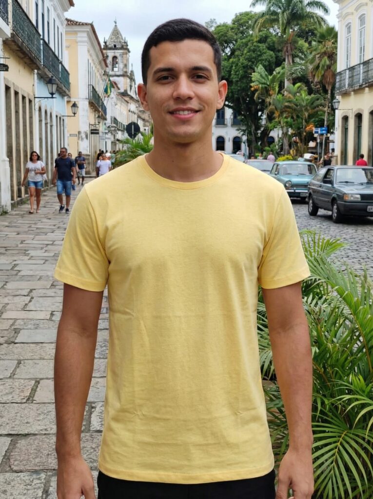 Camiseta 100% Algodão Peruano Amarela Claro