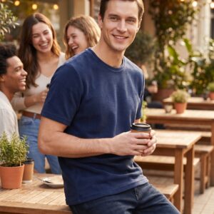 Camisa Manga Curta Tecido Moletinho Azul Marinho