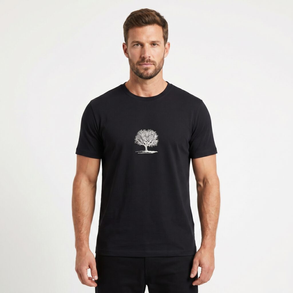 Camiseta 100% Algodão Preta com Estampada