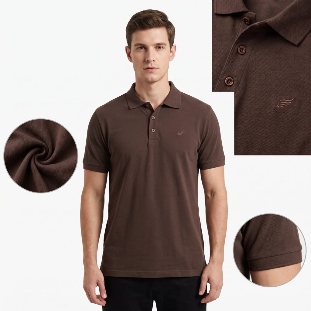Camisa Gola Polo Malha 100% algodão Peruano Marrom