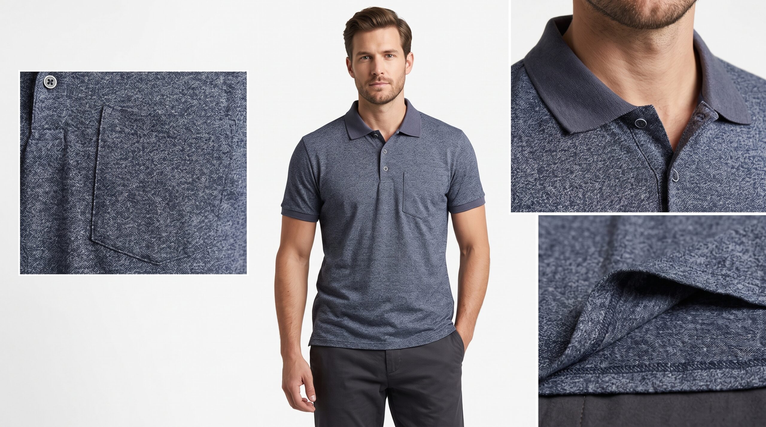 Camisa Gola Polo Malha 100% algodão Peruano Azul Mescla