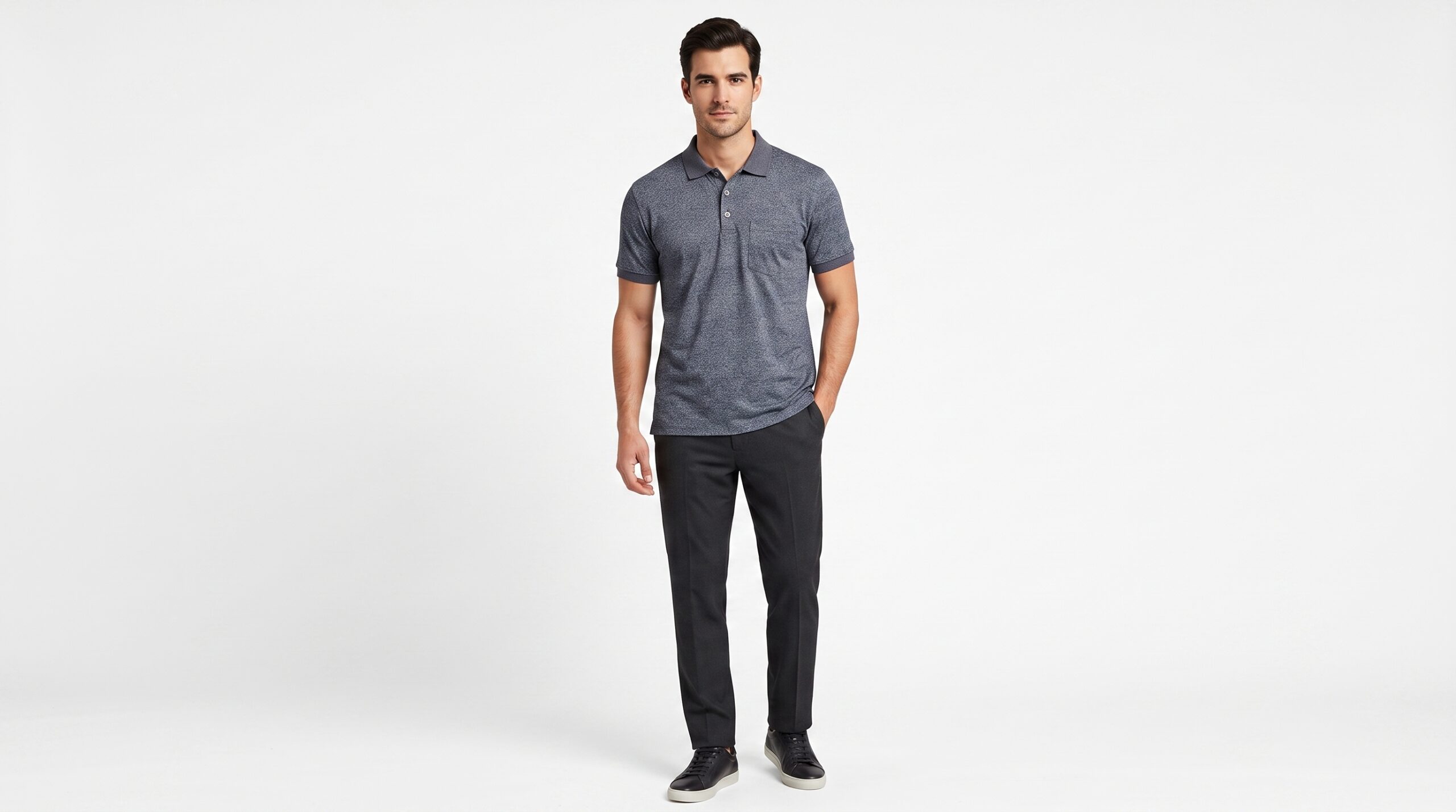 Camisa Gola Polo Malha 100% algodão Peruano Azul Mescla - Imagem 2