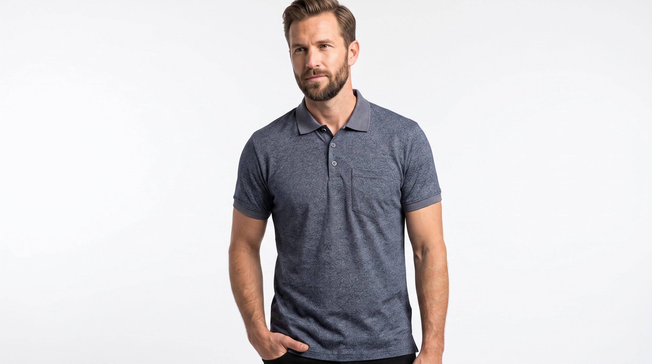 Camisa Gola Polo Malha 100% algodão Peruano Azul Mescla - Imagem 4