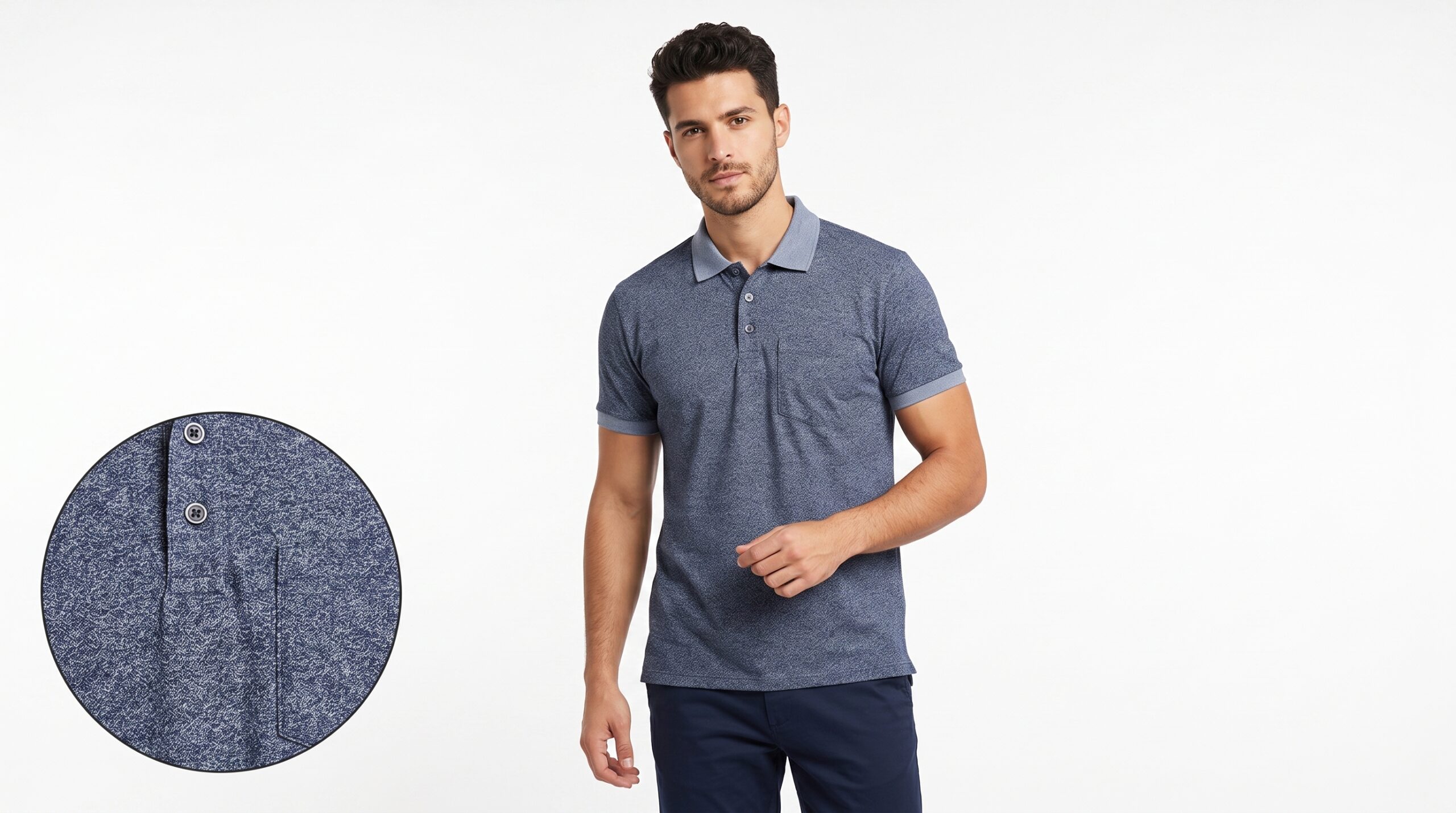 Camisa Gola Polo Malha 100% algodão Peruano Azul Mescla - Imagem 3