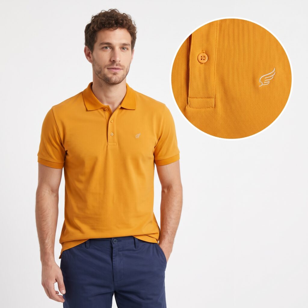 Camisa Gola Polo Malha 100% algodão Peruano amarela