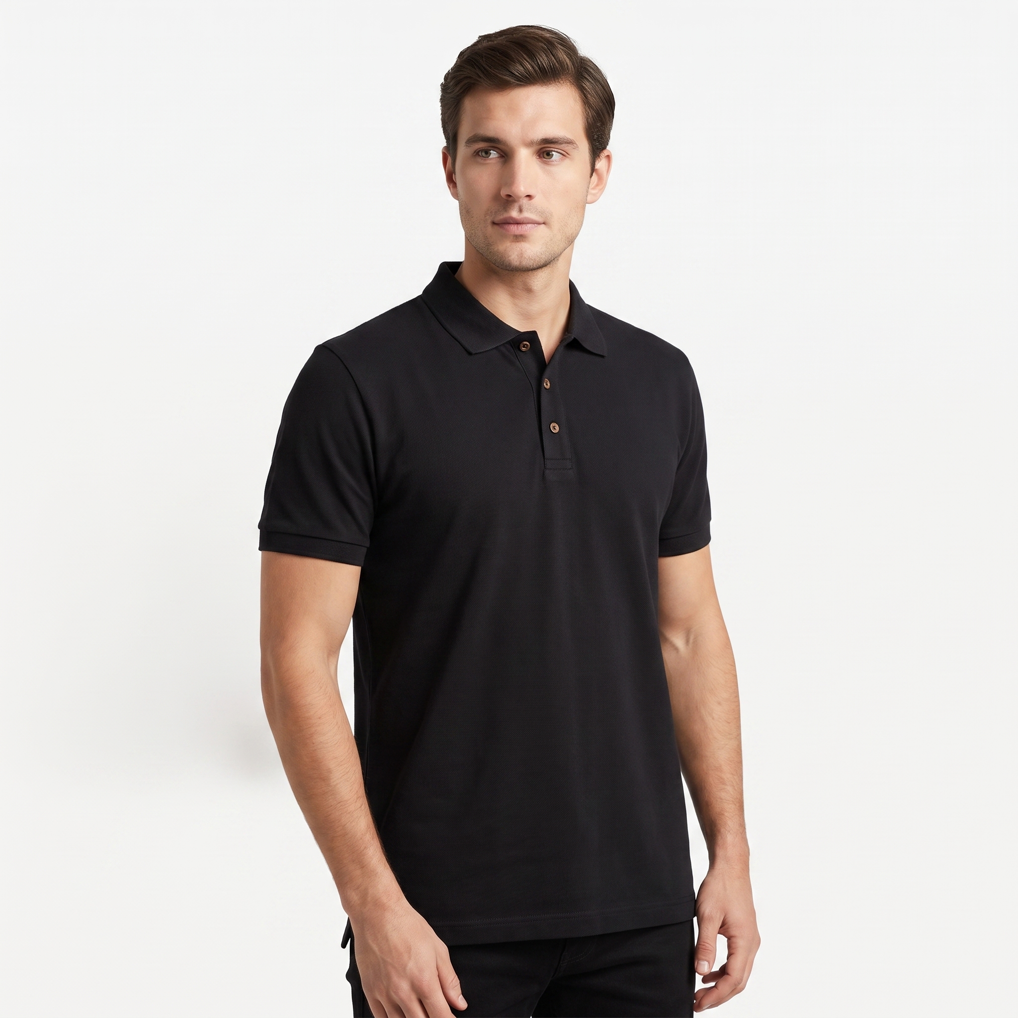 Camisa Gola Polo Malha 100% algodão Peruano Preta - Imagem 2