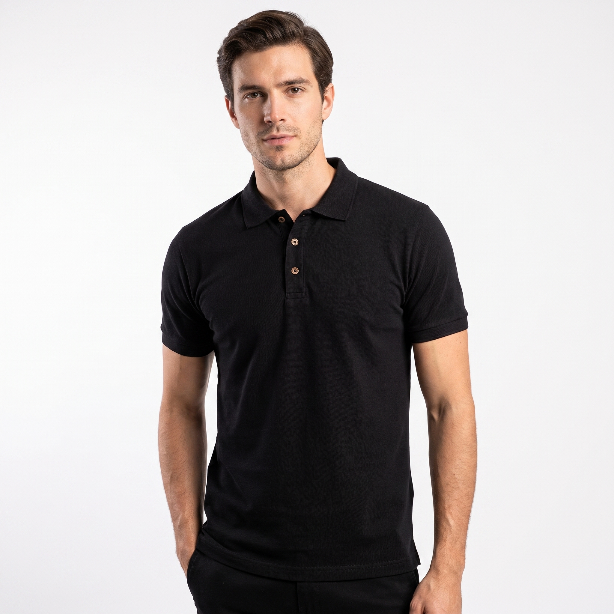 Camisa Gola Polo Malha 100% algodão Peruano Preta - Imagem 3