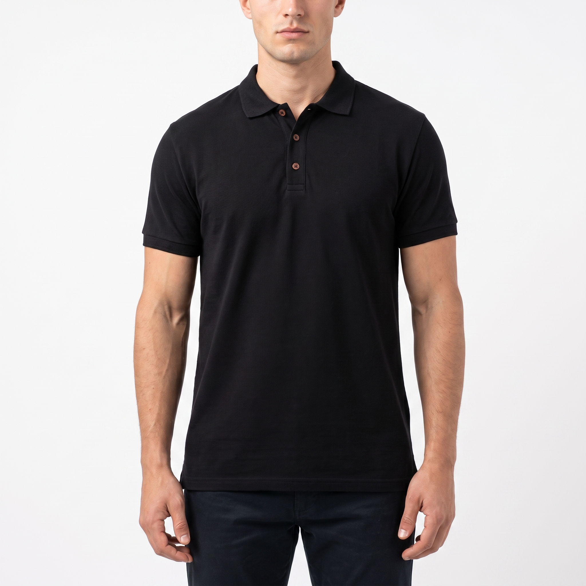 Camisa Gola Polo Malha 100% algodão Peruano Preta - Imagem 4