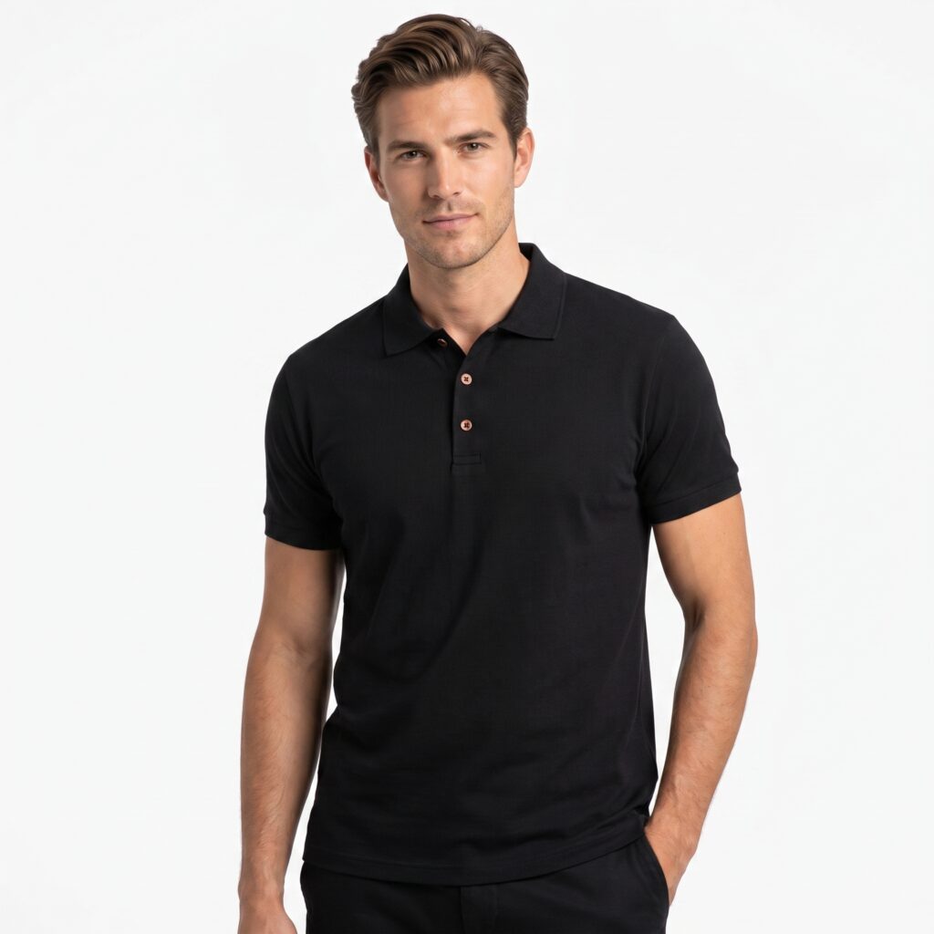 Camisa Gola Polo Malha 100% algodão Peruano Preta
