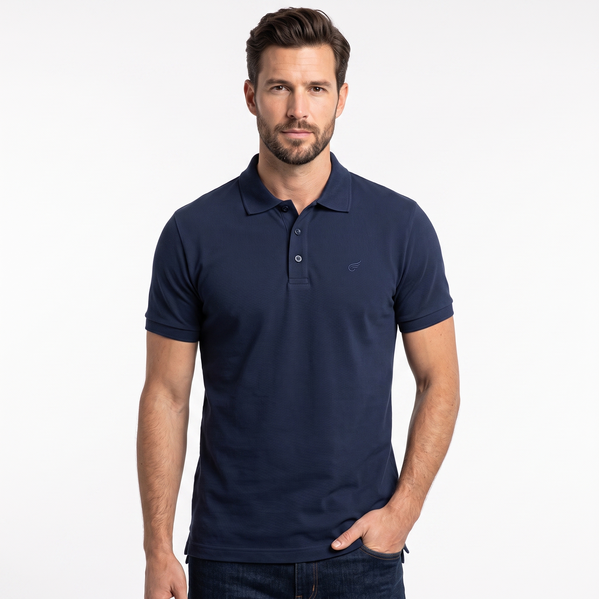 Camisa Gola Polo Malha 100% algodão Peruano Azul Marinho - Imagem 4